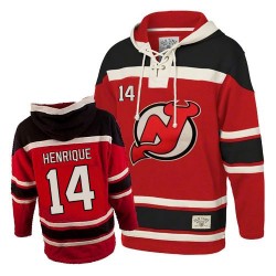 New Jersey Devils Adam Henrique Official Red Old Time Hockey Authentic Adult Sawyer Hooded Sweatshirt Jersey
