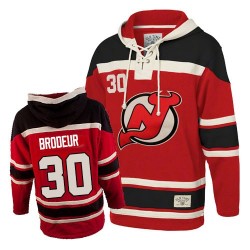 New Jersey Devils Martin Brodeur Official Red Old Time Hockey Premier Youth Sawyer Hooded Sweatshirt Jersey