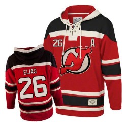 New Jersey Devils Patrik Elias Official Red Old Time Hockey Premier Adult Sawyer Hooded Sweatshirt Jersey