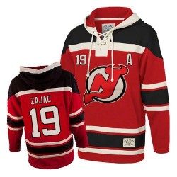 New Jersey Devils Travis Zajac Official Red Old Time Hockey Authentic Adult Sawyer Hooded Sweatshirt Jersey