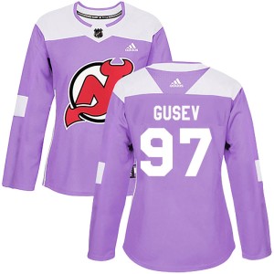New Jersey Devils Nikita Gusev Official Purple Adidas Authentic Women's Fights Cancer Practice NHL Hockey Jersey