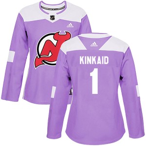 New Jersey Devils Keith Kinkaid Official Purple Adidas Authentic Women's Fights Cancer Practice NHL Hockey Jersey