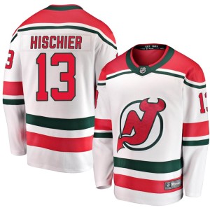 New Jersey Devils Nico Hischier Official White Fanatics Branded Breakaway Adult Alternate NHL Hockey Jersey