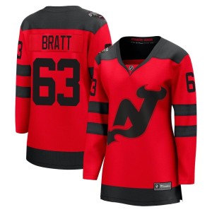 New Jersey Devils Jesper Bratt Official Red Fanatics Branded Breakaway Women's 2024 Stadium Series NHL Hockey Jersey