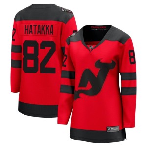 New Jersey Devils Santeri Hatakka Official Red Fanatics Branded Breakaway Women's 2024 Stadium Series NHL Hockey Jersey