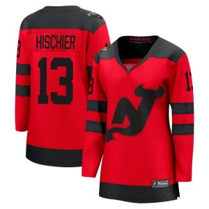 New Jersey Devils Nico Hischier Official Red Fanatics Branded Breakaway Women's 2024 Stadium Series NHL Hockey Jersey