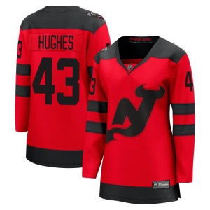 New Jersey Devils Luke Hughes Official Red Fanatics Branded Breakaway Women's 2024 Stadium Series NHL Hockey Jersey