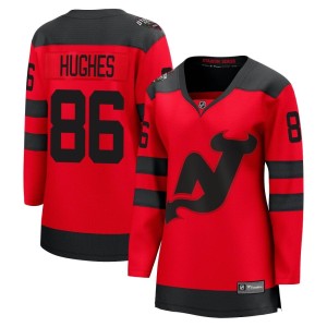 New Jersey Devils Jack Hughes Official Red Fanatics Branded Breakaway Women's 2024 Stadium Series NHL Hockey Jersey