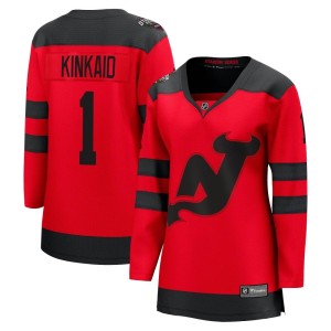 New Jersey Devils Keith Kinkaid Official Red Fanatics Branded Breakaway Women's 2024 Stadium Series NHL Hockey Jersey