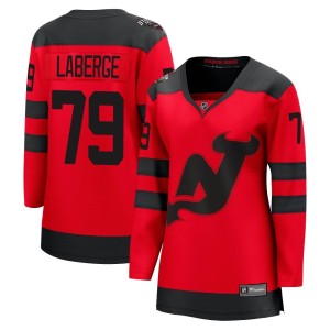 New Jersey Devils Samuel Laberge Official Red Fanatics Branded Breakaway Women's 2024 Stadium Series NHL Hockey Jersey
