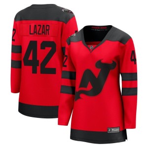 New Jersey Devils Curtis Lazar Official Red Fanatics Branded Breakaway Women's 2024 Stadium Series NHL Hockey Jersey