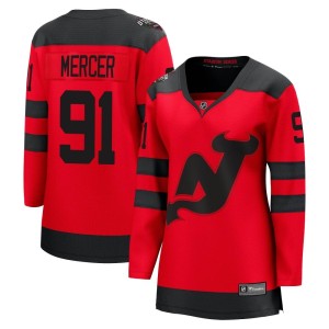 New Jersey Devils Dawson Mercer Official Red Fanatics Branded Breakaway Women's 2024 Stadium Series NHL Hockey Jersey