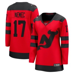 New Jersey Devils Simon Nemec Official Red Fanatics Branded Breakaway Women's 2024 Stadium Series NHL Hockey Jersey