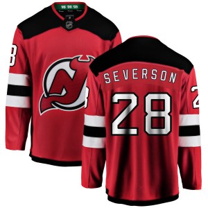 New Jersey Devils Damon Severson Official Red Fanatics Branded Breakaway Adult Home NHL Hockey Jersey