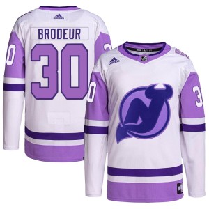 New Jersey Devils Martin Brodeur Official White/Purple Adidas Authentic Adult Hockey Fights Cancer Primegreen NHL Hockey Jersey