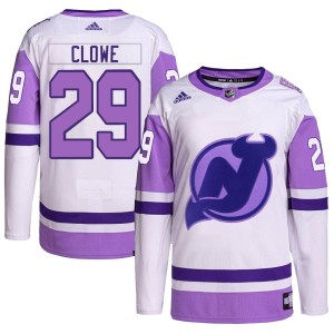 New Jersey Devils Ryane Clowe Official White/Purple Adidas Authentic Adult Hockey Fights Cancer Primegreen NHL Hockey Jersey