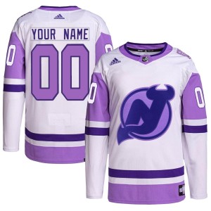 New Jersey Devils Custom Official White/Purple Adidas Authentic Adult Custom Hockey Fights Cancer Primegreen NHL Hockey Jersey