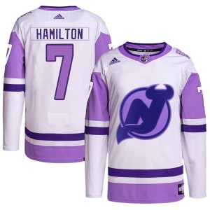 New Jersey Devils Dougie Hamilton Official White/Purple Adidas Authentic Adult Hockey Fights Cancer Primegreen NHL Hockey Jersey