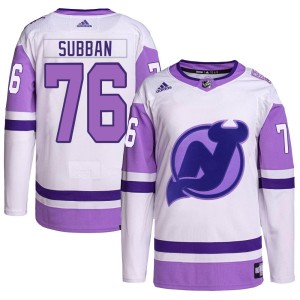 New Jersey Devils P.K. Subban Official White/Purple Adidas Authentic Adult Hockey Fights Cancer Primegreen NHL Hockey Jersey