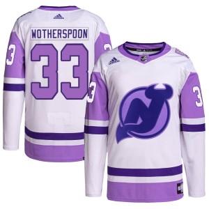 New Jersey Devils Tyler Wotherspoon Official White/Purple Adidas Authentic Adult Hockey Fights Cancer Primegreen NHL Hockey Jersey