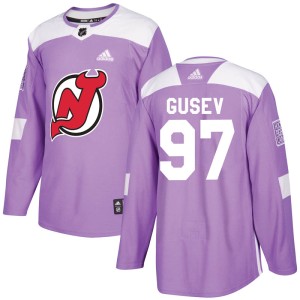 New Jersey Devils Nikita Gusev Official Purple Adidas Authentic Youth Fights Cancer Practice NHL Hockey Jersey