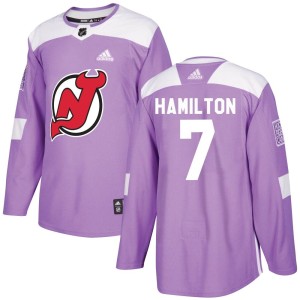 New Jersey Devils Dougie Hamilton Official Purple Adidas Authentic Adult Fights Cancer Practice NHL Hockey Jersey