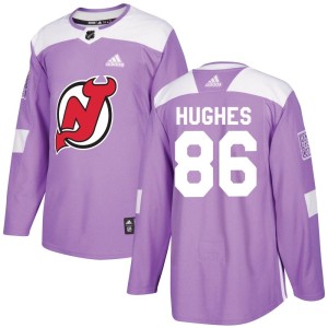 New Jersey Devils Jack Hughes Official Purple Adidas Authentic Adult Fights Cancer Practice NHL Hockey Jersey