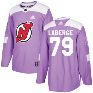New Jersey Devils Samuel Laberge Official Purple Adidas Authentic Adult Fights Cancer Practice NHL Hockey Jersey