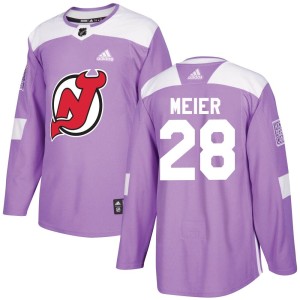 New Jersey Devils Timo Meier Official Purple Adidas Authentic Adult Fights Cancer Practice NHL Hockey Jersey