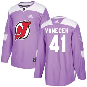 New Jersey Devils Vitek Vanecek Official Purple Adidas Authentic Adult Fights Cancer Practice NHL Hockey Jersey