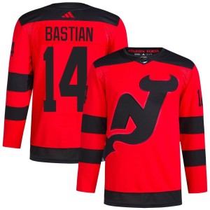 New Jersey Devils Nathan Bastian Official Red Adidas Authentic Adult 2024 Stadium Series Primegreen NHL Hockey Jersey