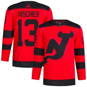 New Jersey Devils Nico Hischier Official Red Adidas Authentic Adult 2024 Stadium Series Primegreen NHL Hockey Jersey