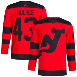 New Jersey Devils Luke Hughes Official Red Adidas Authentic Adult 2024 Stadium Series Primegreen NHL Hockey Jersey