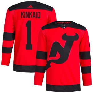 New Jersey Devils Keith Kinkaid Official Red Adidas Authentic Adult 2024 Stadium Series Primegreen NHL Hockey Jersey