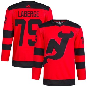 New Jersey Devils Samuel Laberge Official Red Adidas Authentic Adult 2024 Stadium Series Primegreen NHL Hockey Jersey