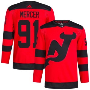 New Jersey Devils Dawson Mercer Official Red Adidas Authentic Adult 2024 Stadium Series Primegreen NHL Hockey Jersey
