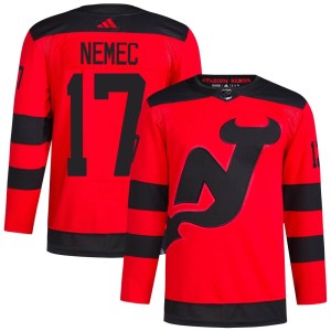 New Jersey Devils Simon Nemec Official Red Adidas Authentic Adult 2024 Stadium Series Primegreen NHL Hockey Jersey