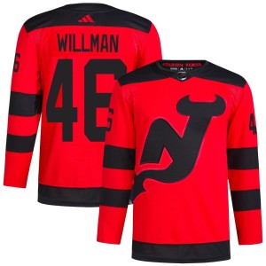 New Jersey Devils Max Willman Official Red Adidas Authentic Adult 2024 Stadium Series Primegreen NHL Hockey Jersey