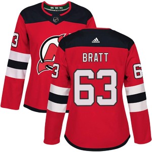 New Jersey Devils Jesper Bratt Official Red Adidas Authentic Women's Home NHL Hockey Jersey
