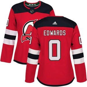 New Jersey Devils Ethan Edwards Official Red Adidas Authentic Women's Home NHL Hockey Jersey