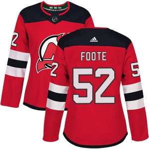 New Jersey Devils Cal Foote Official Red Adidas Authentic Women's Home NHL Hockey Jersey