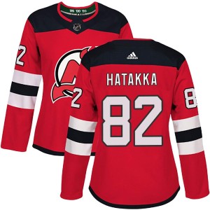 New Jersey Devils Santeri Hatakka Official Red Adidas Authentic Women's Home NHL Hockey Jersey