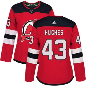 New Jersey Devils Luke Hughes Official Red Adidas Authentic Women's Home NHL Hockey Jersey