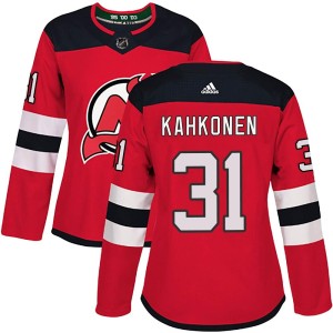 New Jersey Devils Kaapo Kahkonen Official Red Adidas Authentic Women's Home NHL Hockey Jersey