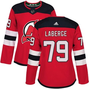 New Jersey Devils Samuel Laberge Official Red Adidas Authentic Women's Home NHL Hockey Jersey