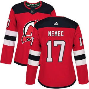 New Jersey Devils Simon Nemec Official Red Adidas Authentic Women's Home NHL Hockey Jersey