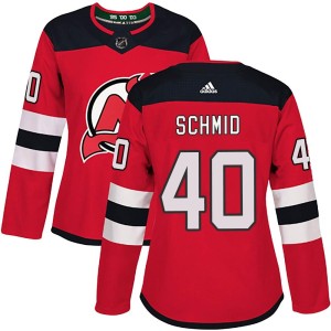 New Jersey Devils Akira Schmid Official Red Adidas Authentic Women's Home NHL Hockey Jersey