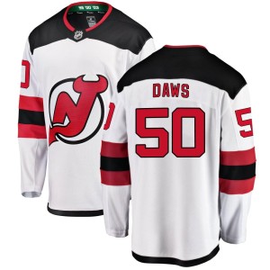 New Jersey Devils Nico Daws Official White Fanatics Branded Breakaway Adult Away NHL Hockey Jersey