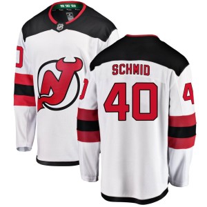 New Jersey Devils Akira Schmid Official White Fanatics Branded Breakaway Adult Away NHL Hockey Jersey