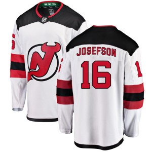 New Jersey Devils Jacob Josefson Official White Fanatics Branded Breakaway Youth Away NHL Hockey Jersey